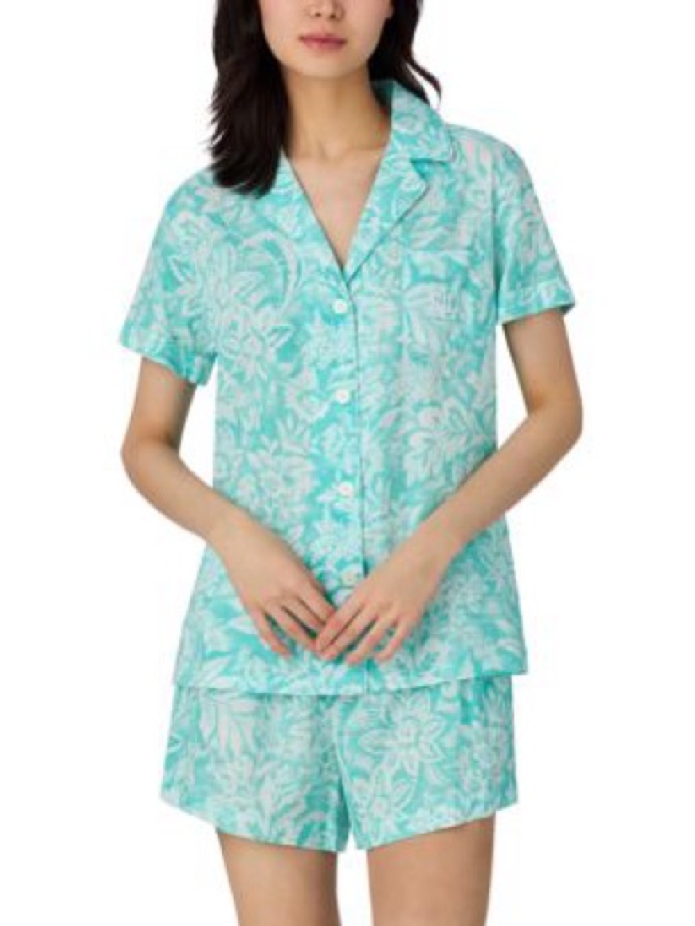 Lauren Ralph Lauren Aqua Floral Cotton Blend Pajama Set NWT Medium